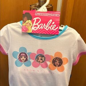 Barbie 3 piece sleepwear White Tee with Colorful Flower Graphics